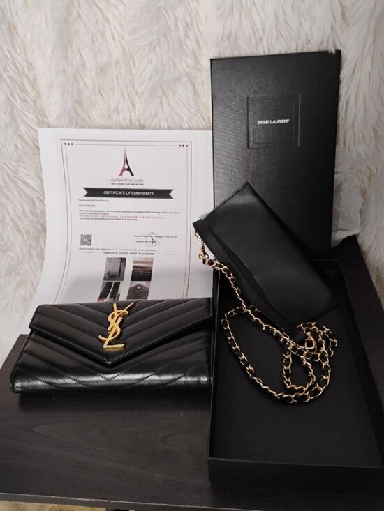 Yves Saint Laurent Handbags - YSL Monogram Large Wallet on Chain in Grained Leather EUC